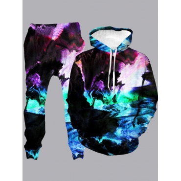

LW Men Hooded Collar Tie-dye Multicolor Oversized Pants Set, Multi