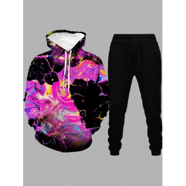

LW Men Hooded Collar Print Multicolor Oversized Pants Set, Multi