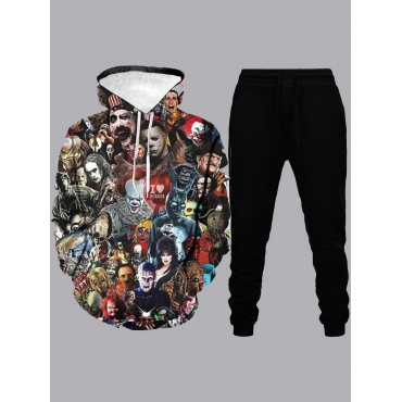 

Lovely Men Hooded Collar Print Multicolor Oversized Pants Set, Multi
