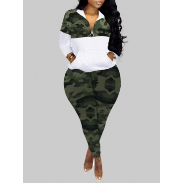 

LW Plus Size Camo Print Tracksuit Pants Set, Green