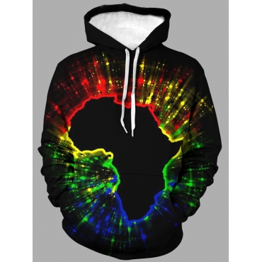

LW Men Leisure Hooded Collar Print Black Hoodie