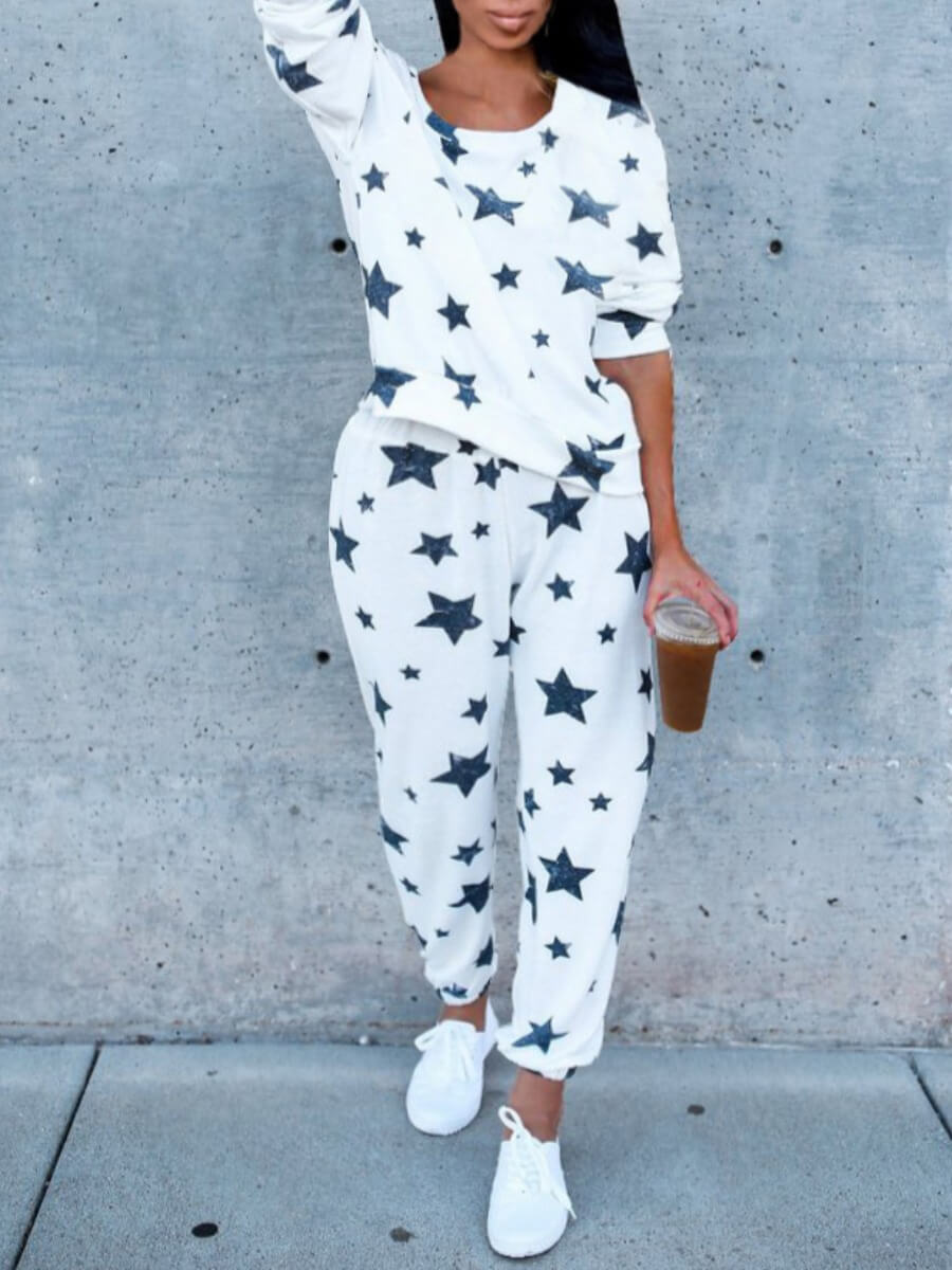 

Lovely Trendy O Neck Print Grey Loungewear