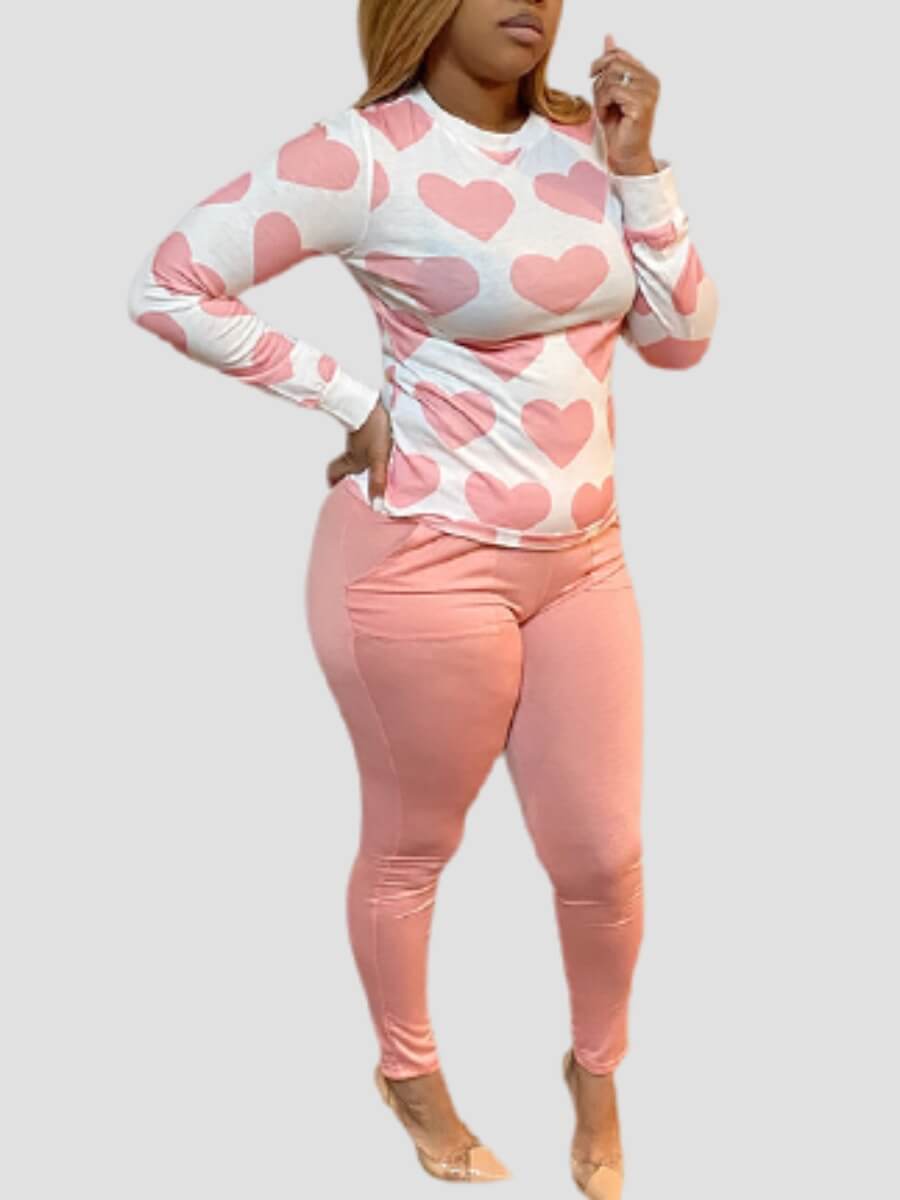 

Lovely Casual O Neck Print Pink Sleepwear