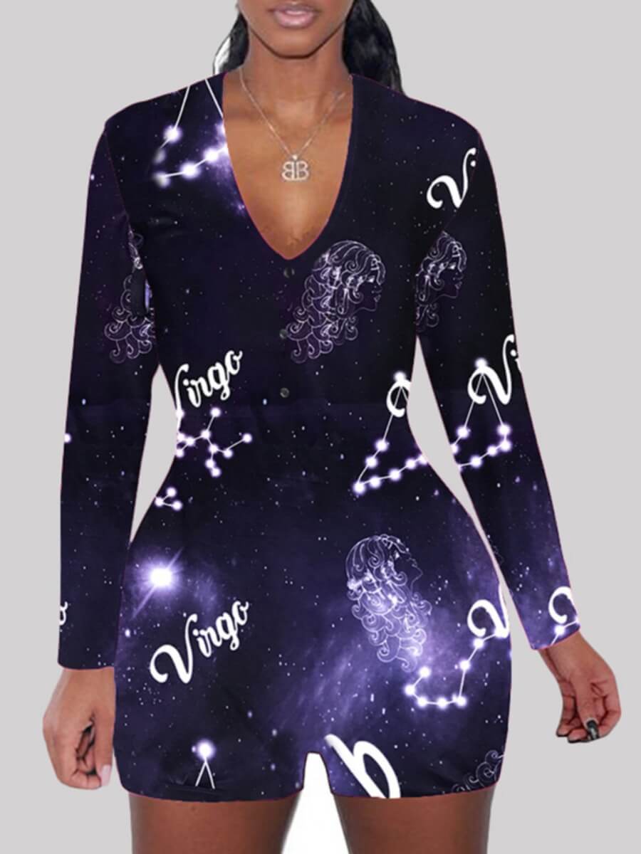 

Lovely Chic V Neck Print Violet Deep Sleepwear