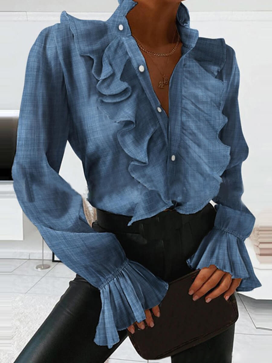

Lovely Trendy Flounce Design Sapphir Blouse