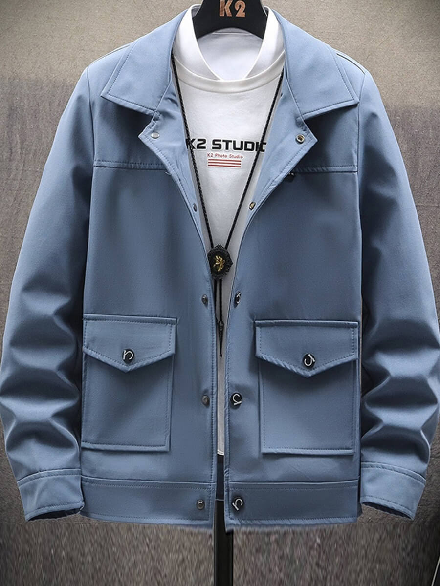 

Lovely Casual Turndown Collar Pocket Patched Blue Men Jacket