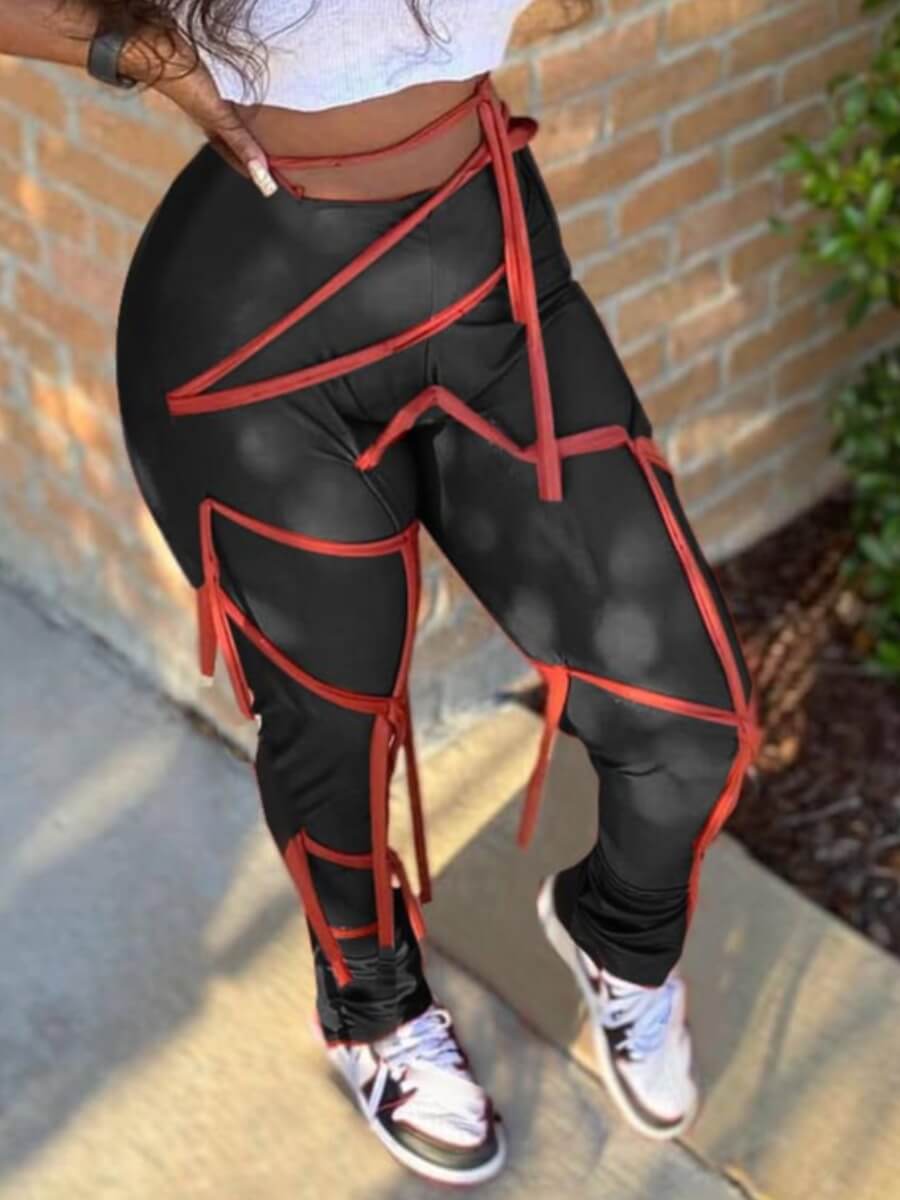 

Lovely Casual Striped Skinny Red Pants
