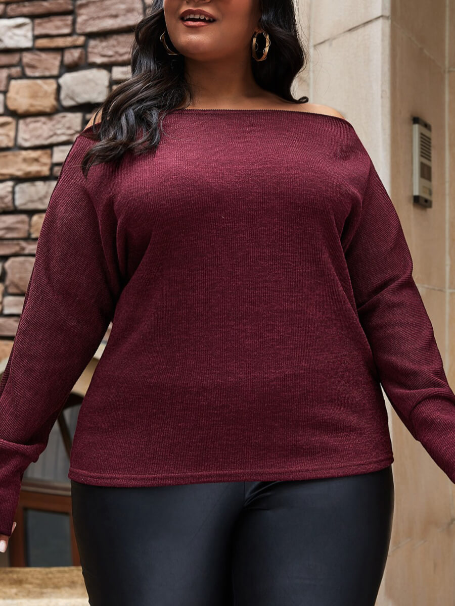 

Lovely Casual Loose Wine Red Plus Size Sweater