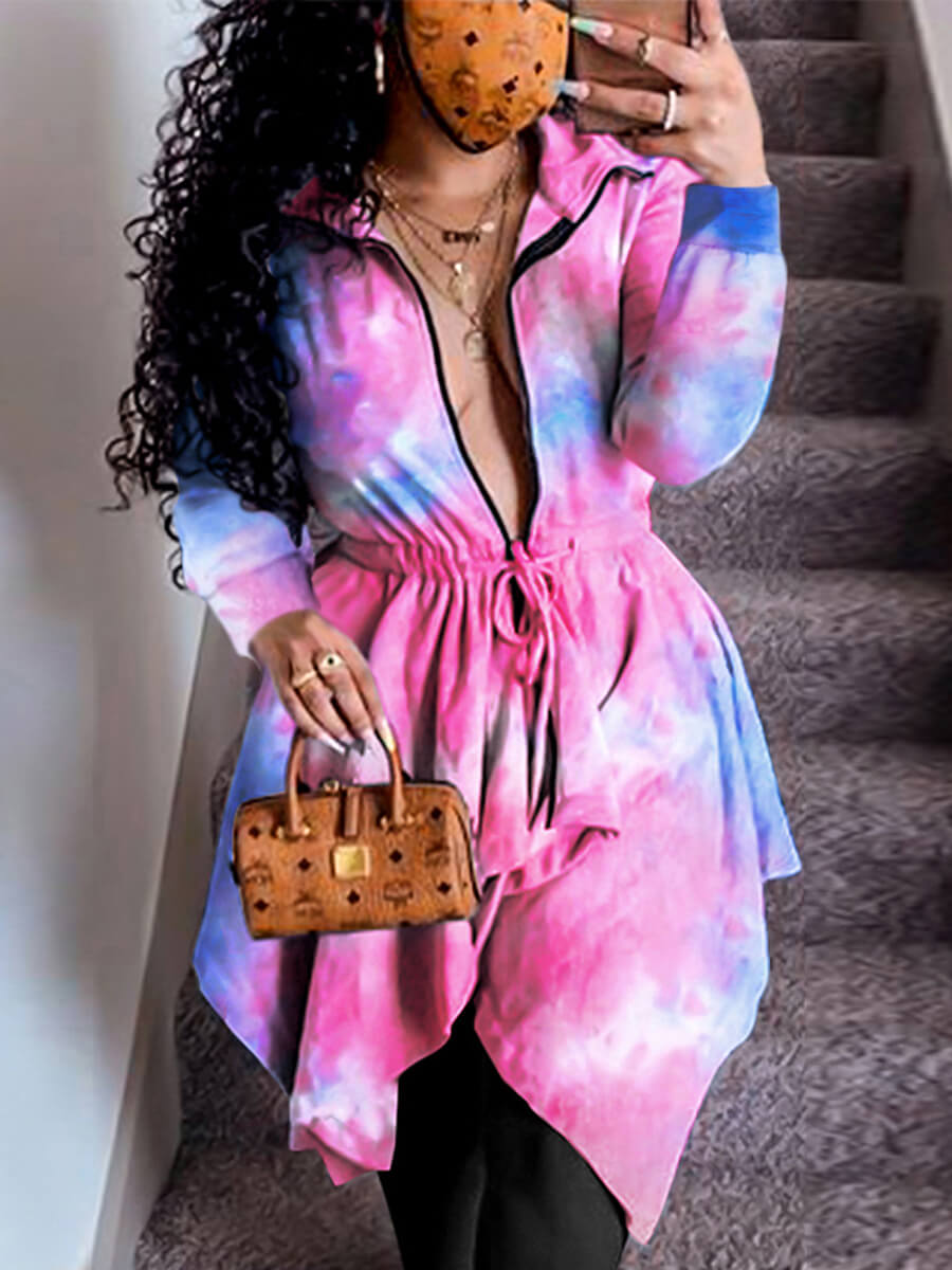 

Lovely Casual Tie-dye Drawstring Multicolor Hoodie, Multi