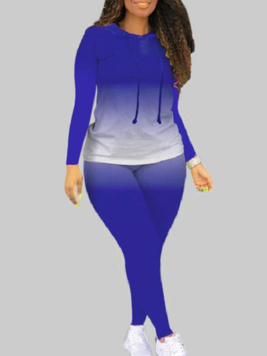 

Lovely Casual Hooded Collar Tie-dye Blue Plus Size Two-piece Pants Set