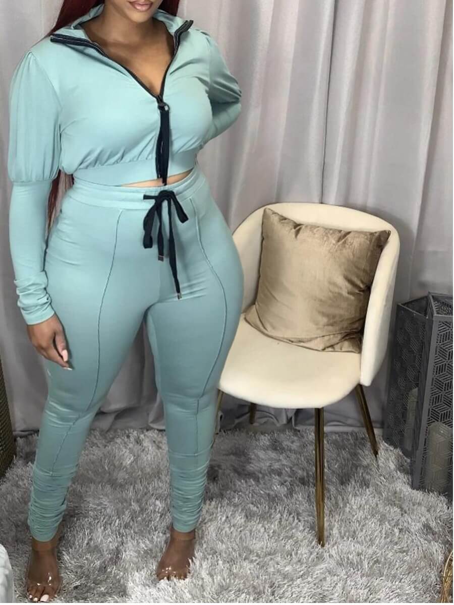 

Lovely Casual Patchwork Drawstring Design Blue Plus Size Two-piece Pants Set