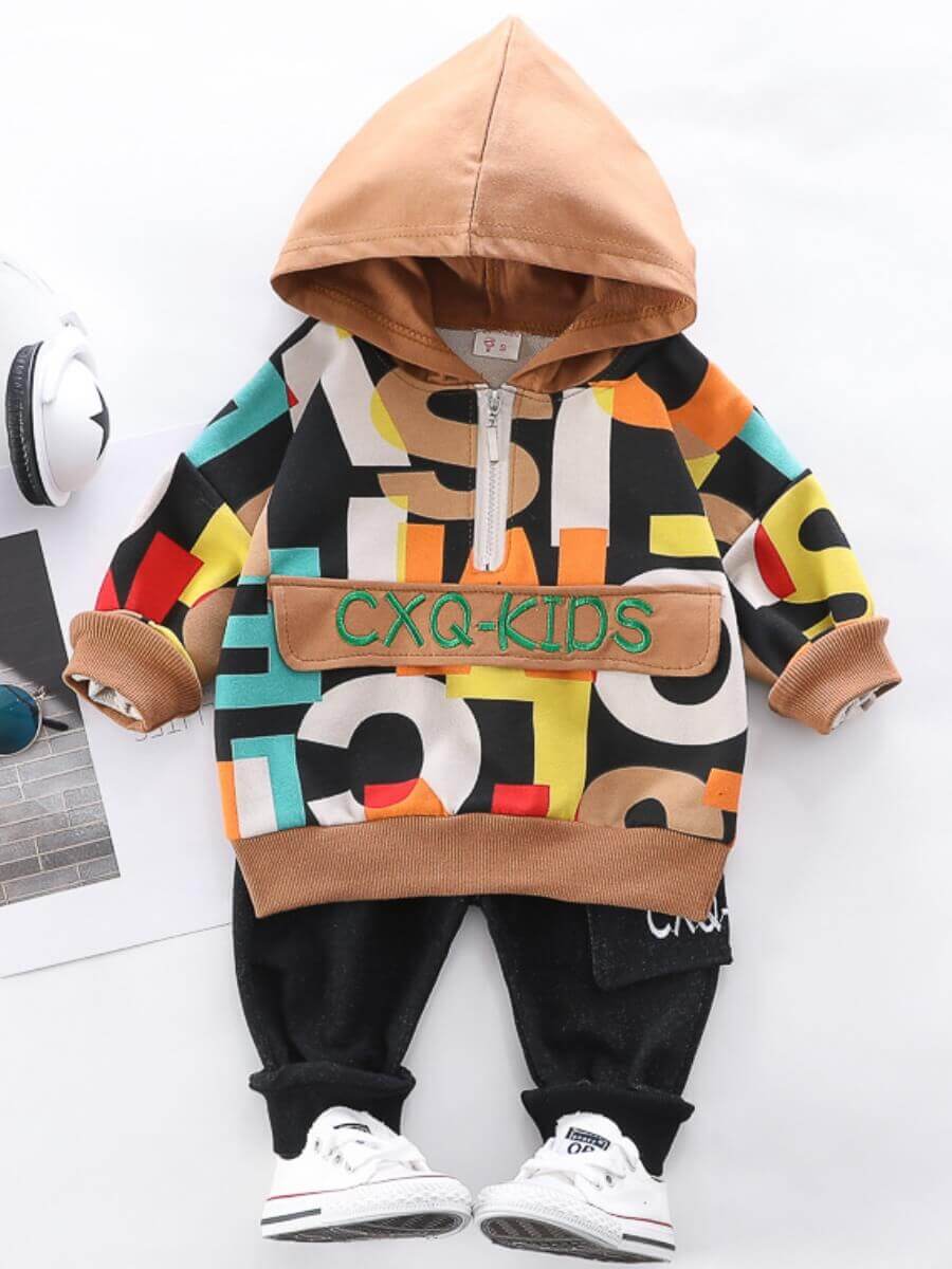 

Lovely Casual Hooded Collar Letter Print Brown Boy Two-piece Pants Set