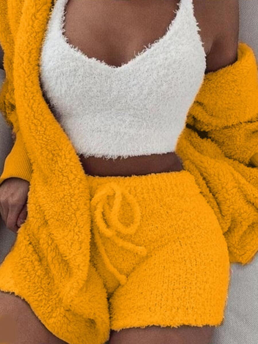 

Lovely Spaghetti Strap Drawstring Design Croci Sleepwear(Three-piece)