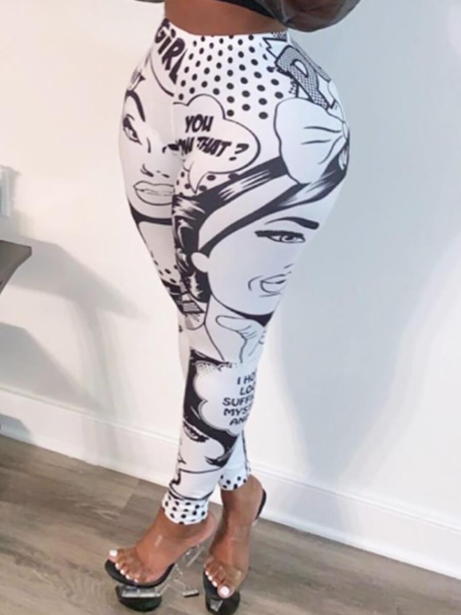 

Lovely Trendy Print Skinny White Pants