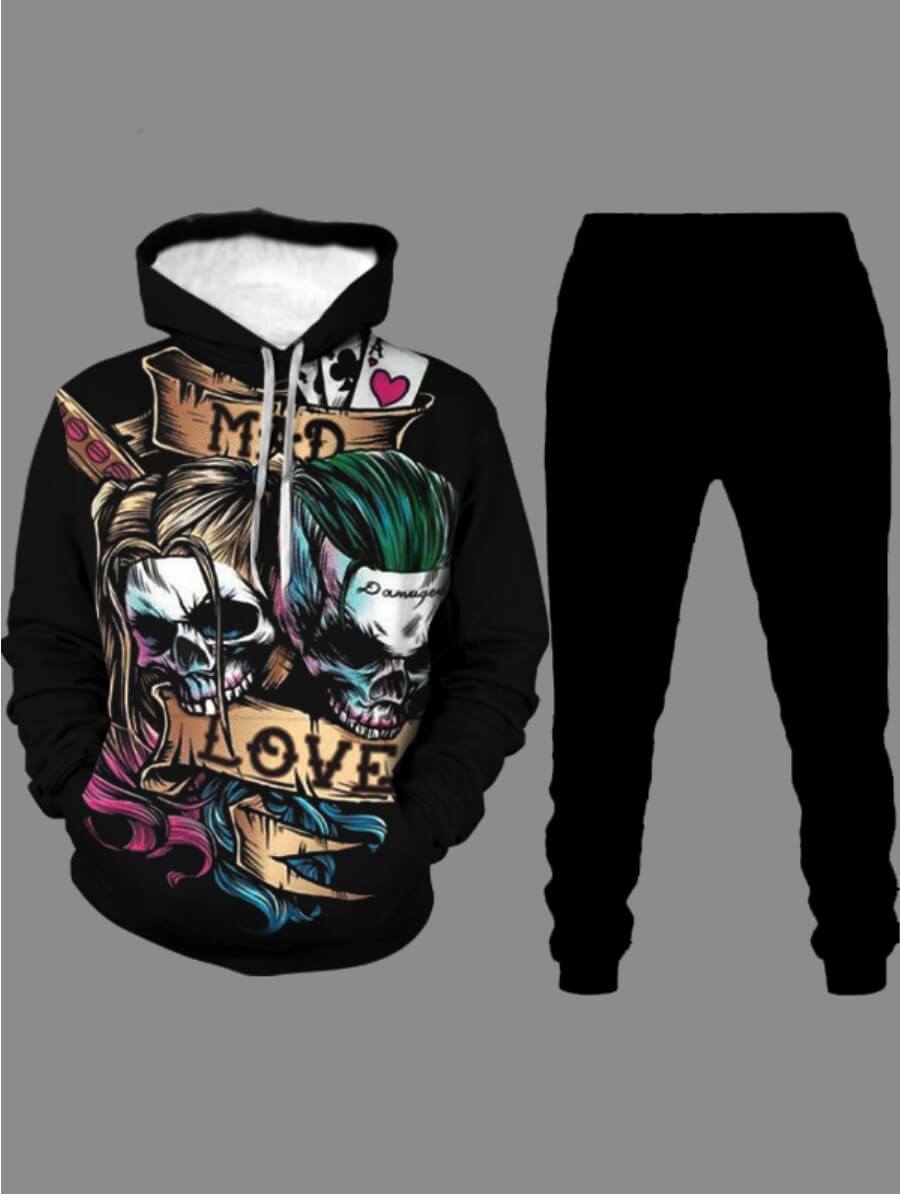 

Lovely Street Hooded Collar Print Black Men Two-piece Pants Set