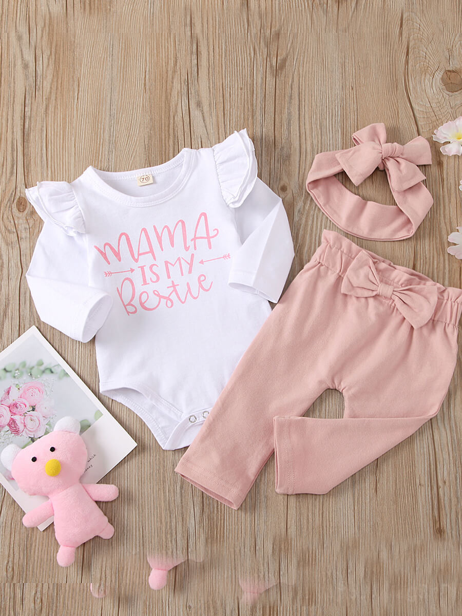 

Lovely Sweet O Neck Letter Print White Girl Two-piece Pants Set