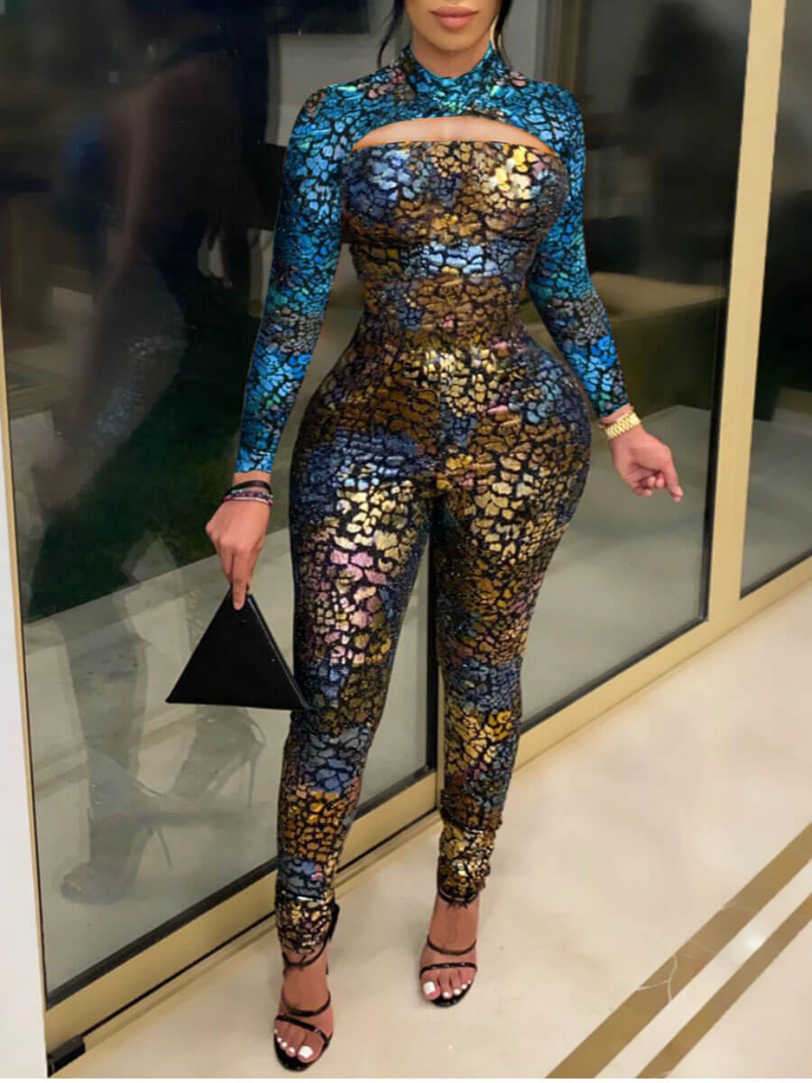 

Lovely Trendy Print Skinny Gold One-piece Jumpsuit