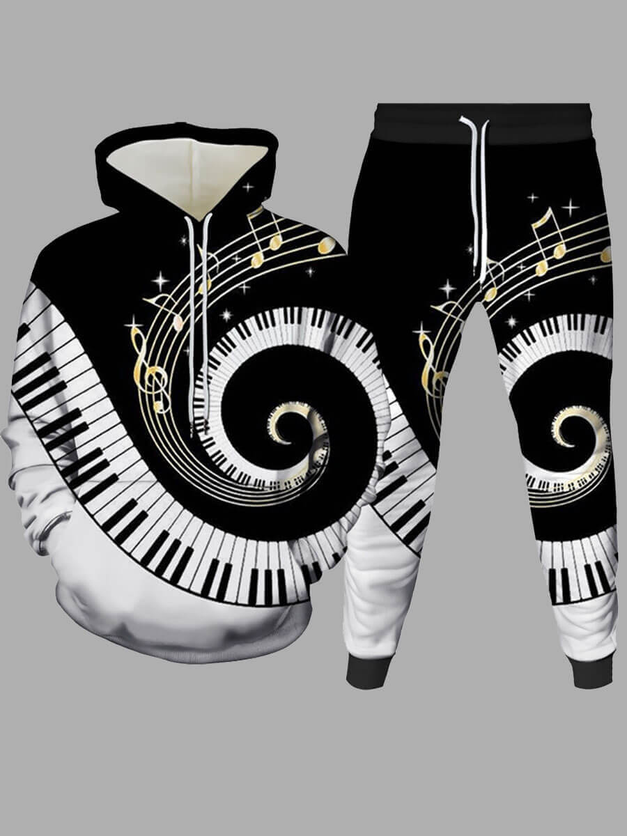

Lovely Casual Hooded Collar Print Black Men Two-piece Pants Set