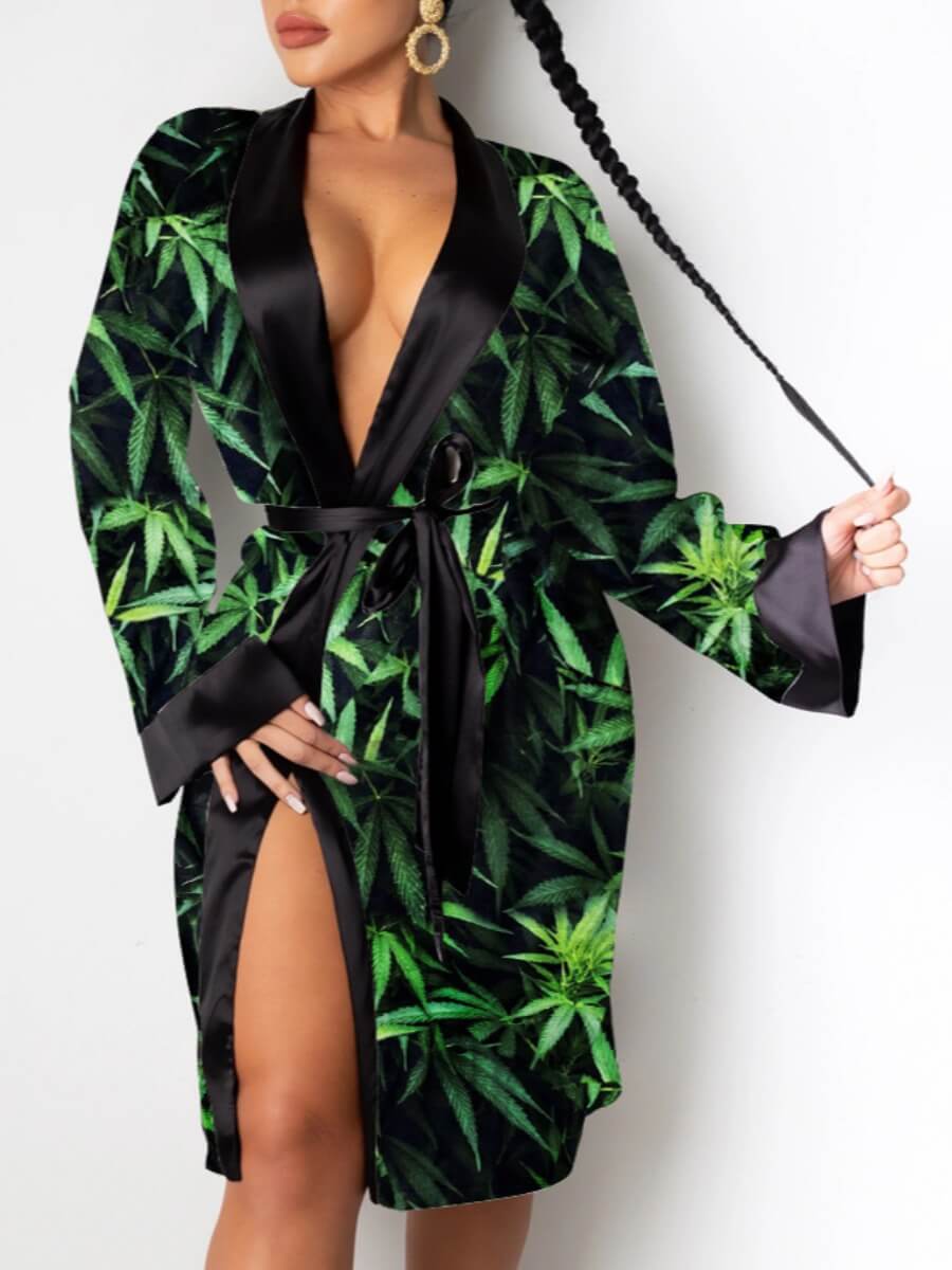 

Lovely Casual Print Lace-up Green Knee Length Dress