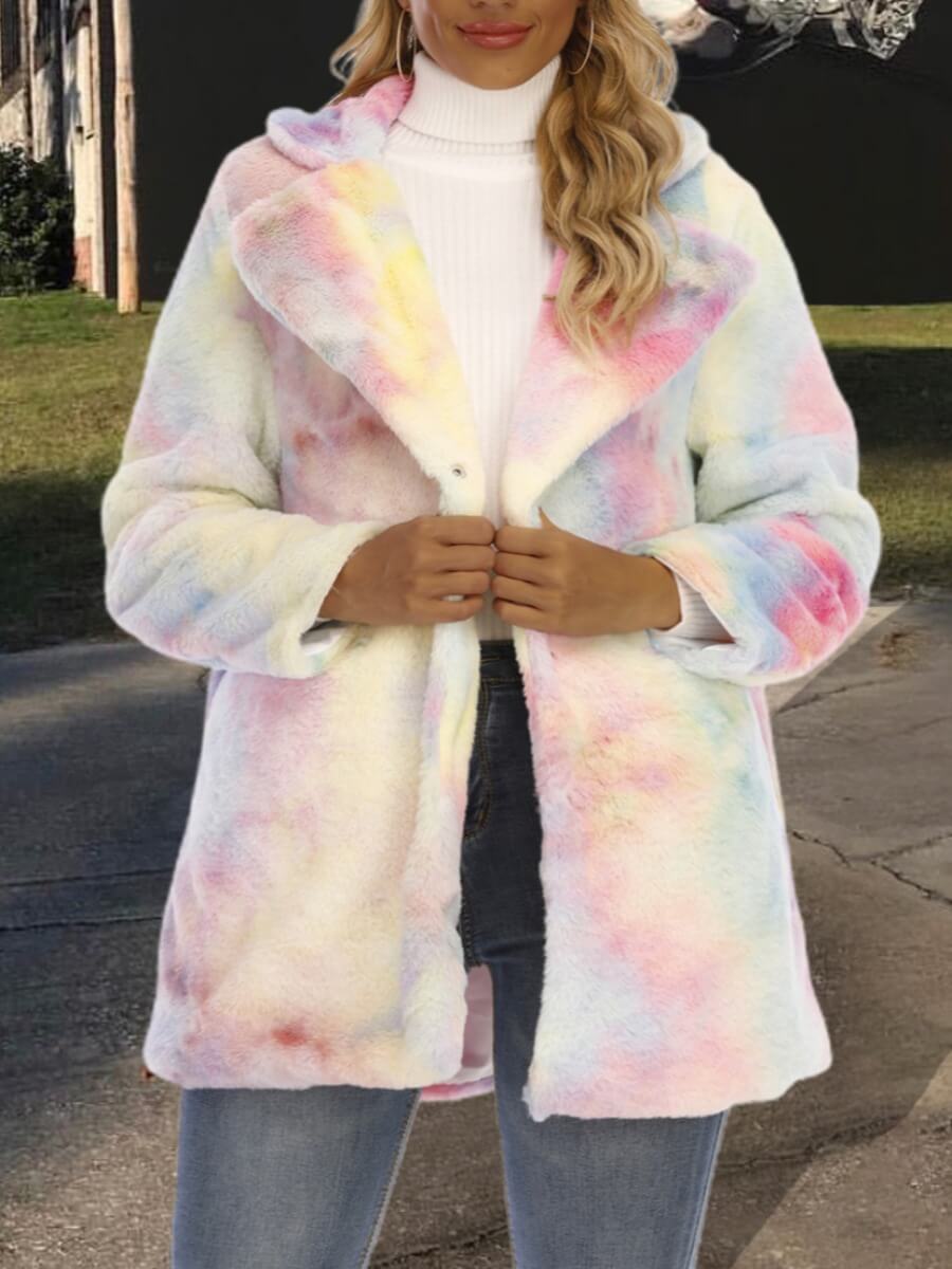 

Lovely Trendy Turndown Collar Tie-dye Multicolor Faux Fur, Multi