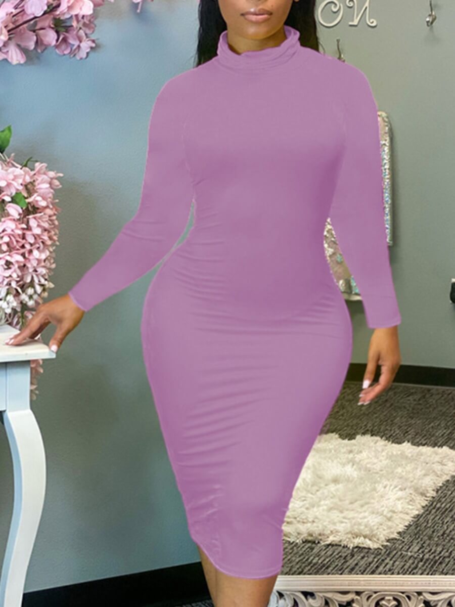 

Lovely Casual Basic Skinny Purple Knee Length Plus Size Dress