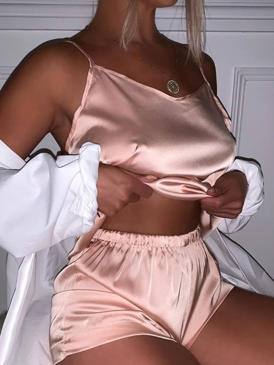 

Lovely Spaghetti Strap Basic Pink Sleepwear