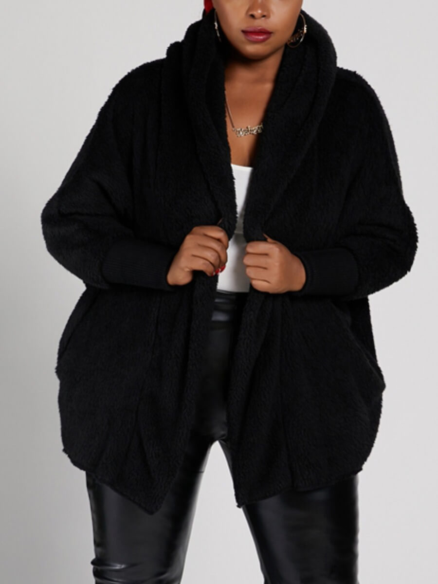 

Lovely Trendy Hooded Collar Loose Black Plus Size Coat