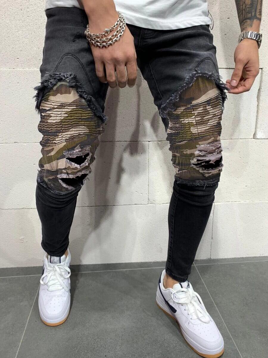

Lovely Street Patchwork Black Men Jeans