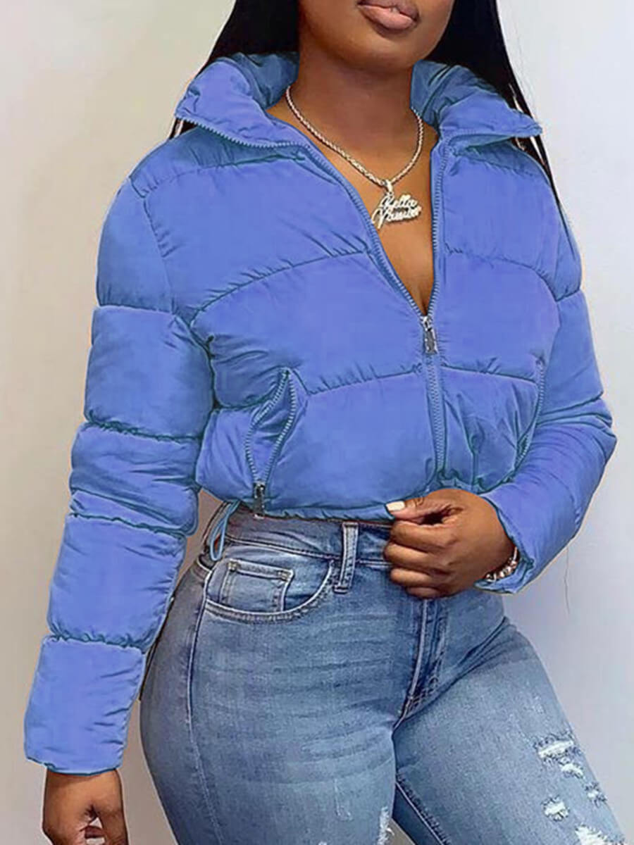 

LW BASICS Casual Turndown Collar Zipper Design Blue Parka