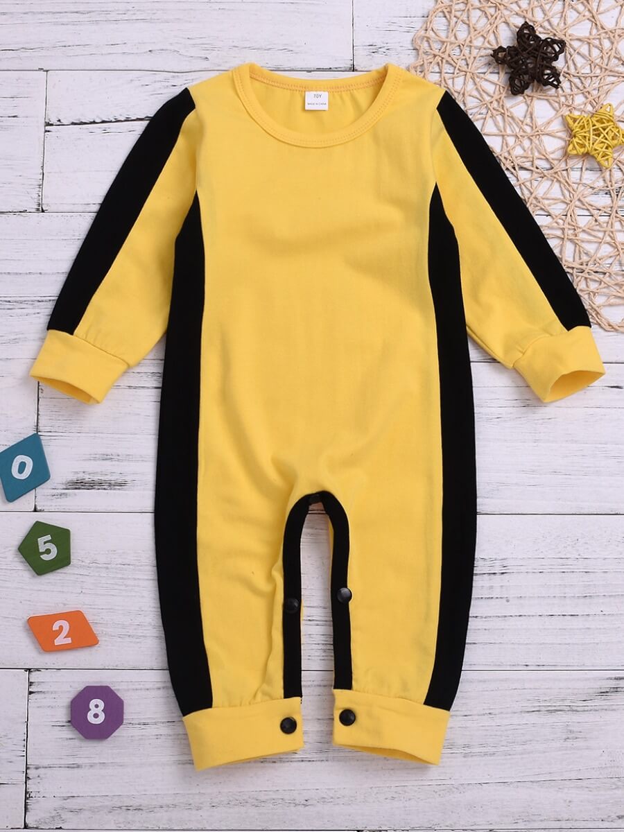 

Lovely Trendy O Neck Patchwork Yellow Boy One-piece Jumpsuit