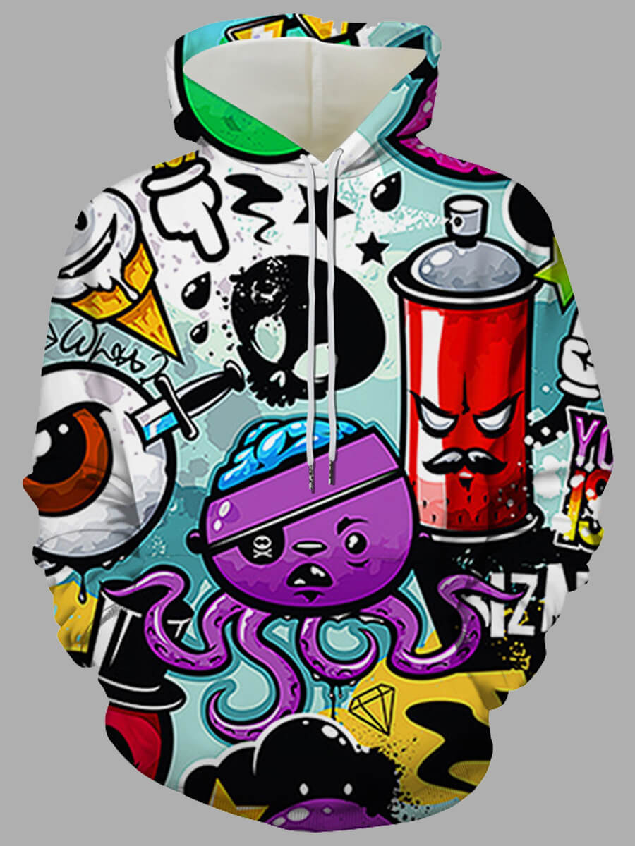 

Lovely Men Street Hooded Collar Cartoon Print Multicolor Hoodie, Multi