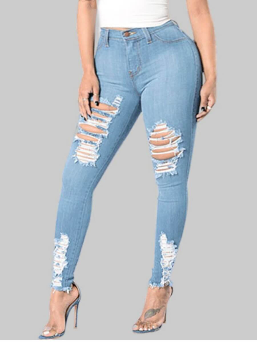

Lovely Street Broken Holes Baby Blue Plus Size Jeans