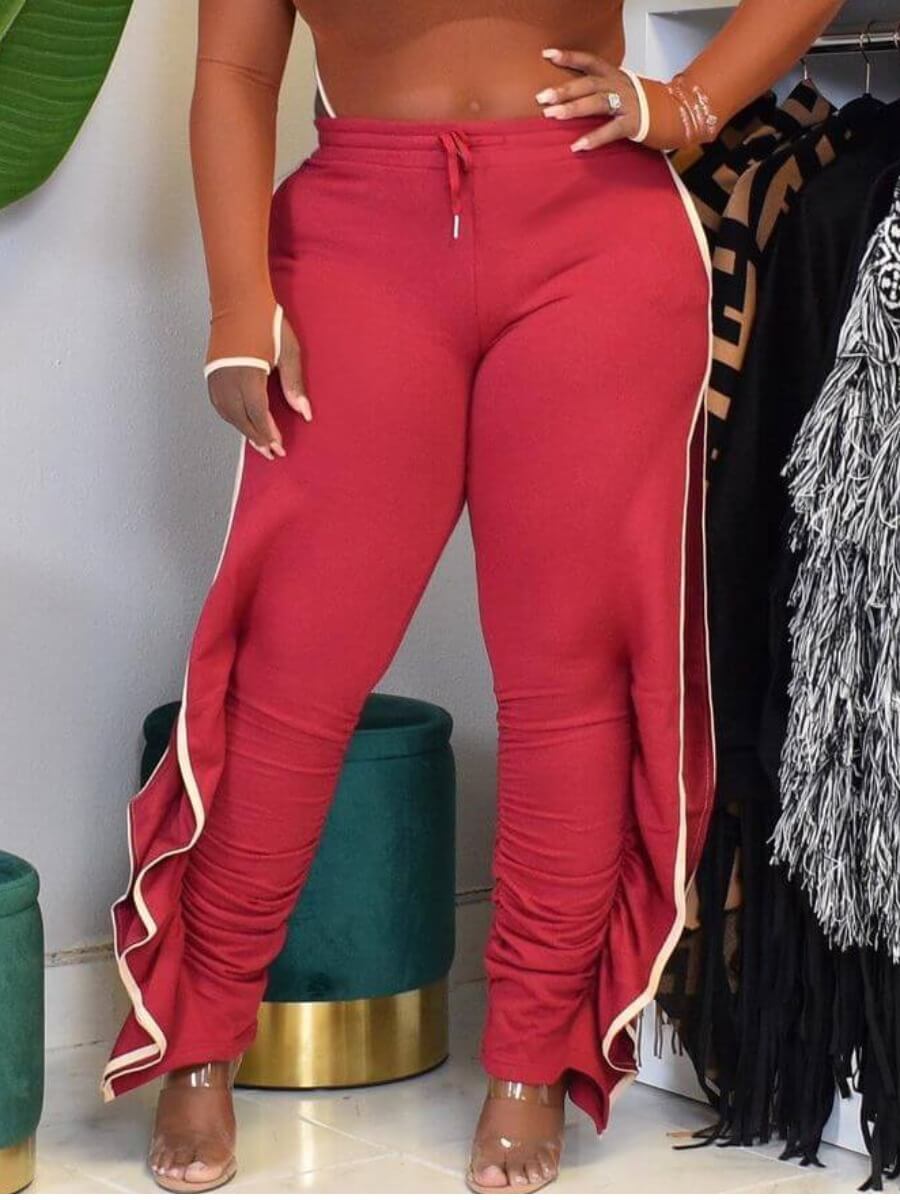 

Lovely Street Patchwork Fold Design Red Pants