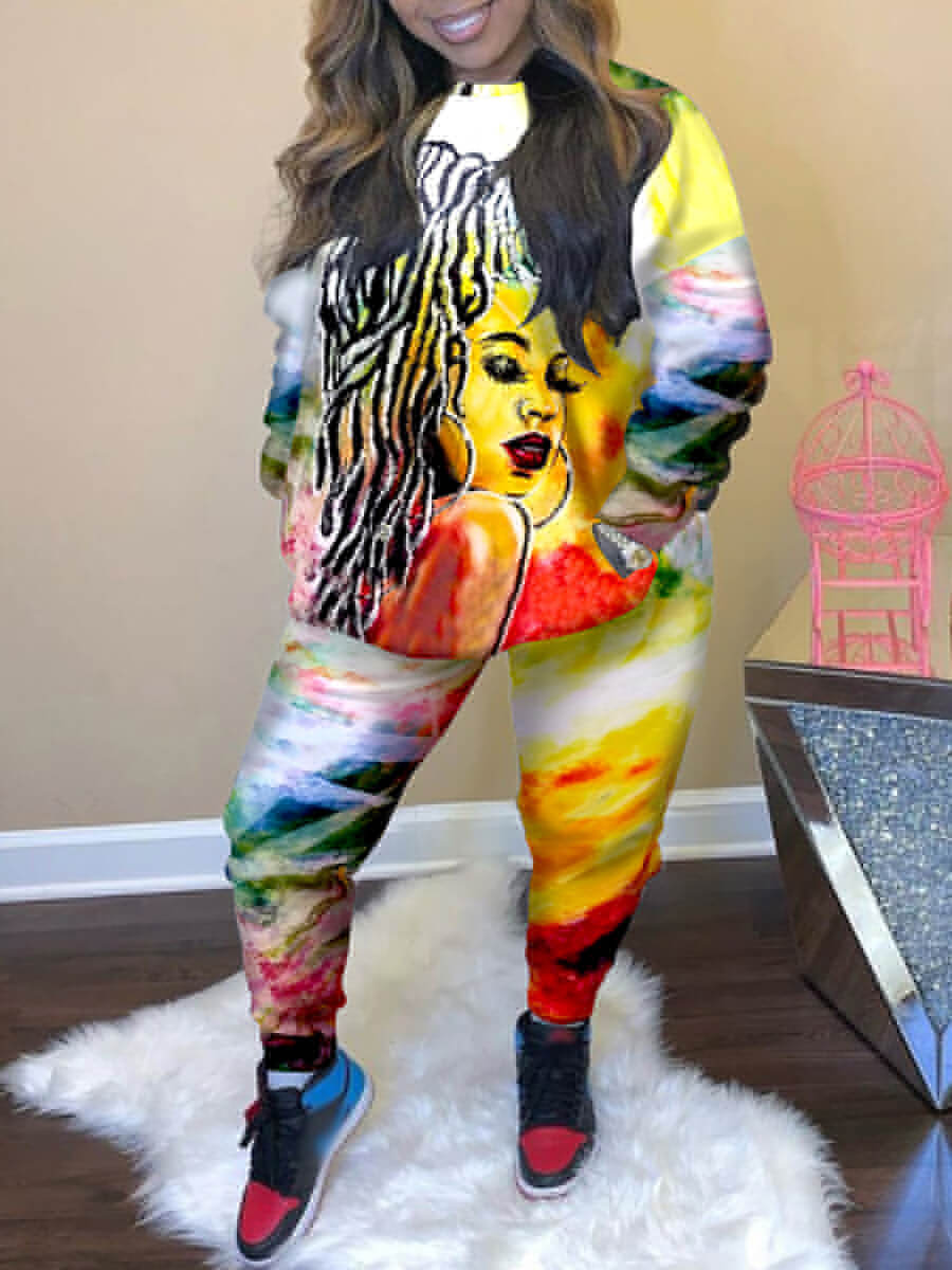 

LW BASICS Plus Size Hooded Collar Tie Dye Pants Set, Multi