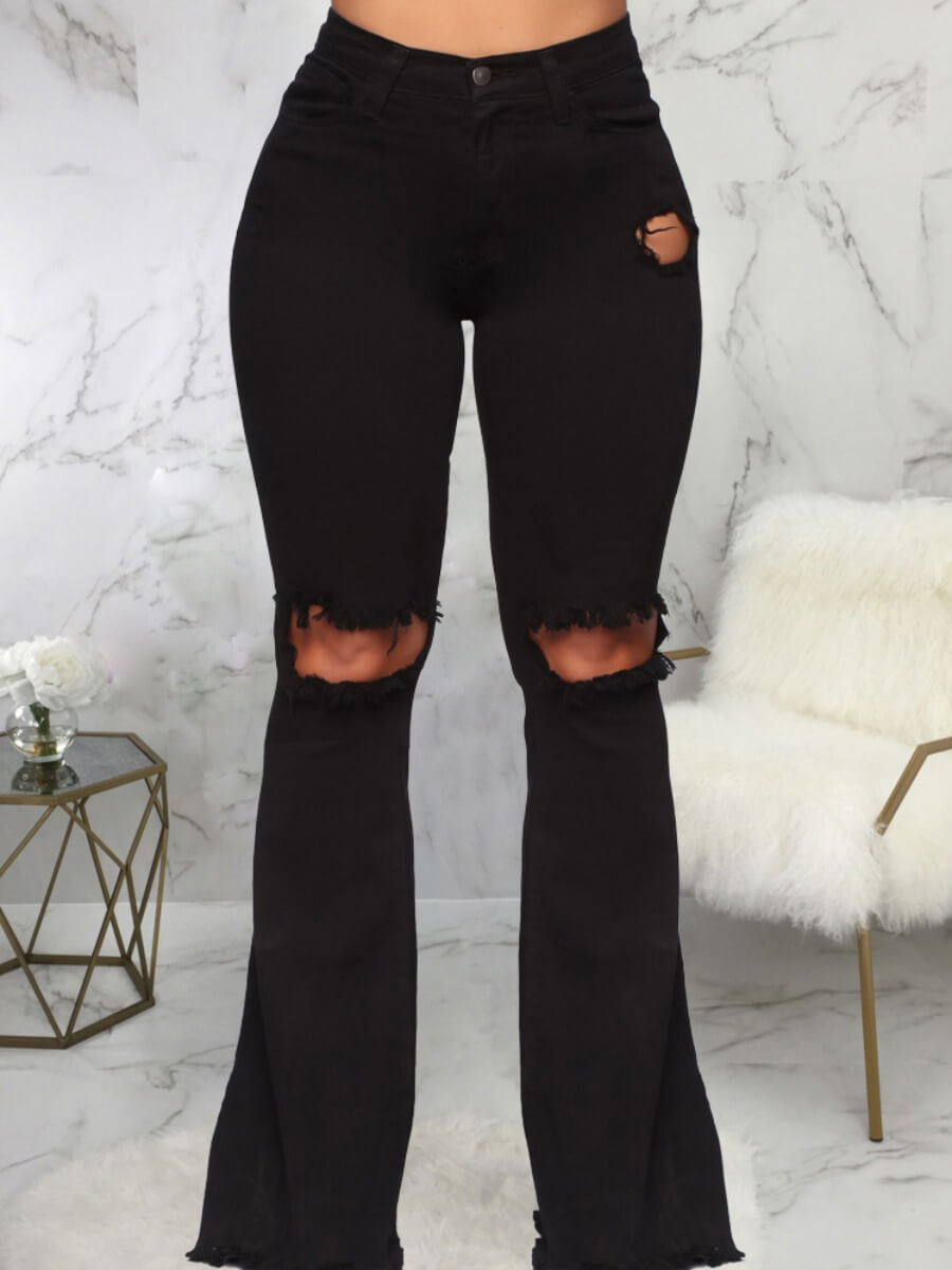 

Lovely Casual Hollow-out Black Jeans