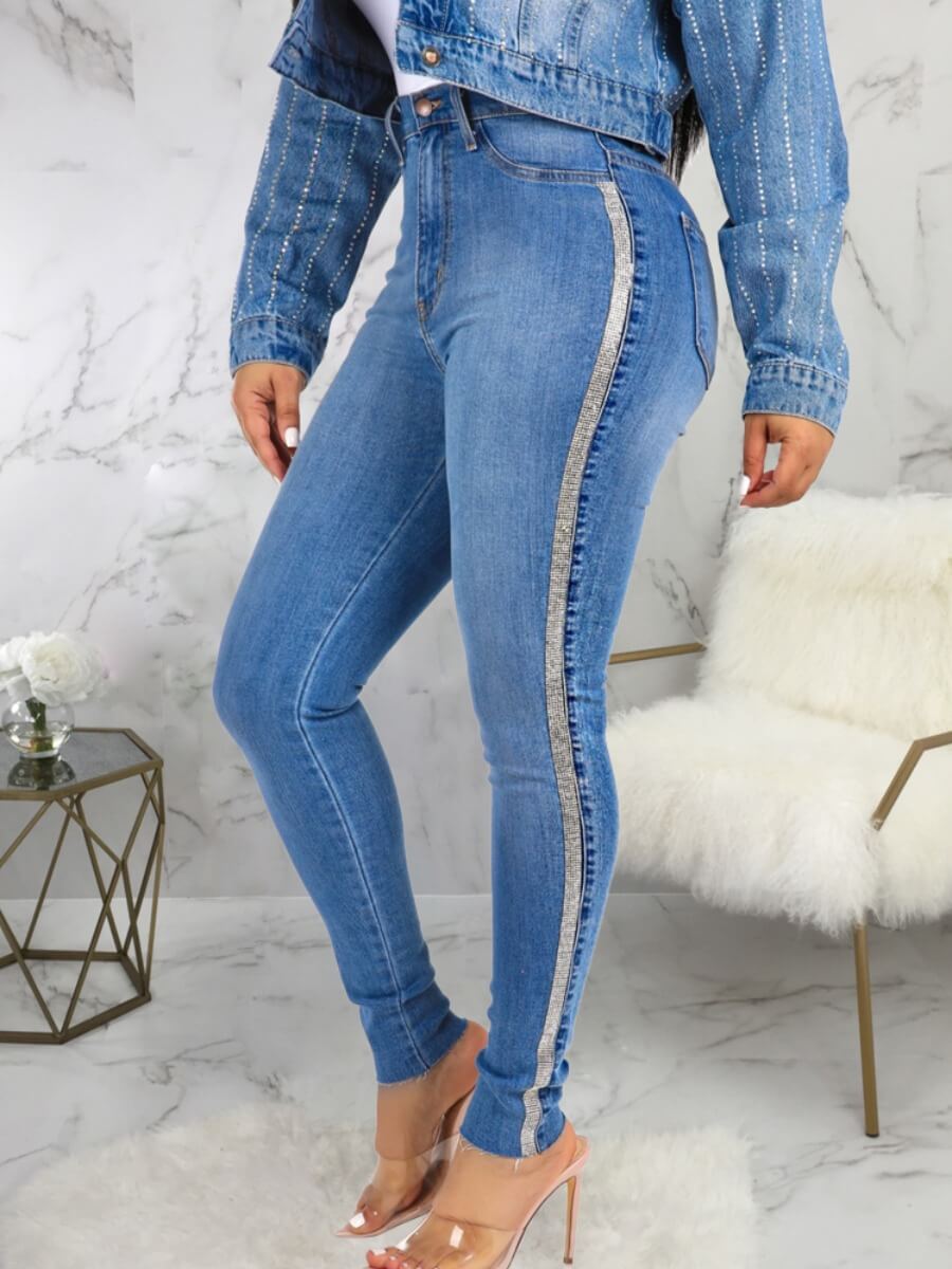 

Lovely Trendy Patchwork Skinny Blue Jeans