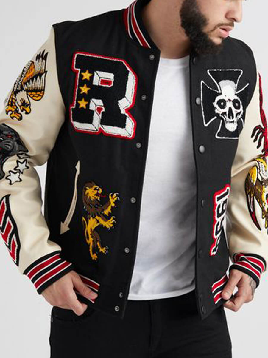 LW Street Print Patchwork Black Men Jacket