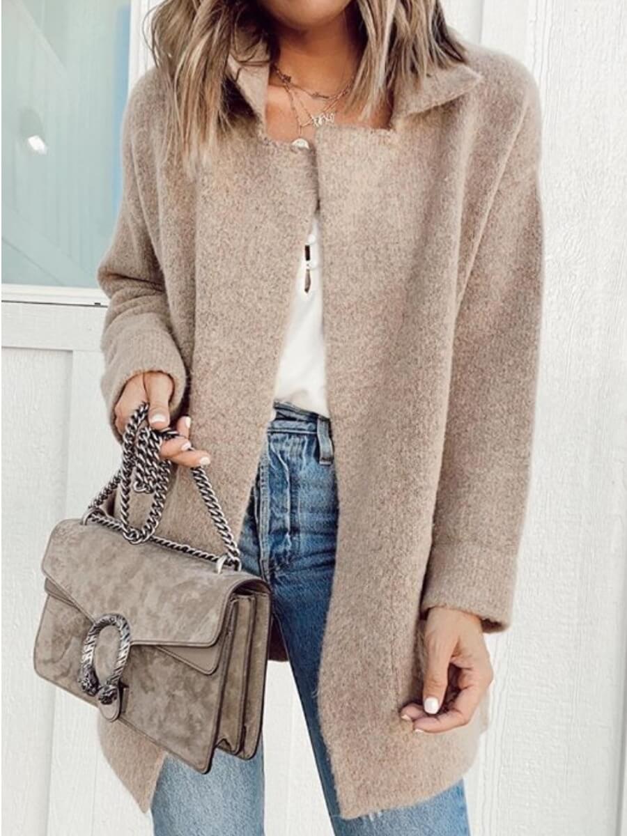 

Lovely Casual Turndown Collar Basic Khaki Coat