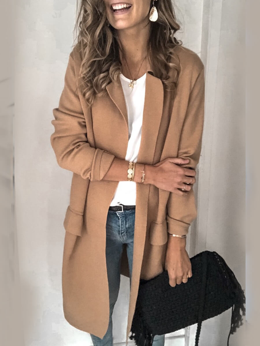 

Lovely Casual Turn-back Collar Basic Khaki Coat