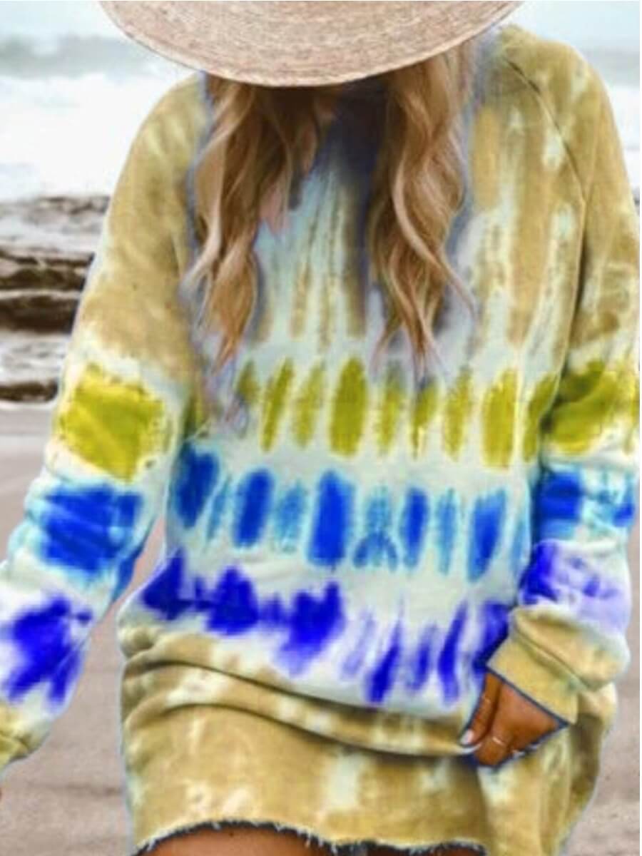 

Lovely Casual Tie-dye Yellow Mini Dress