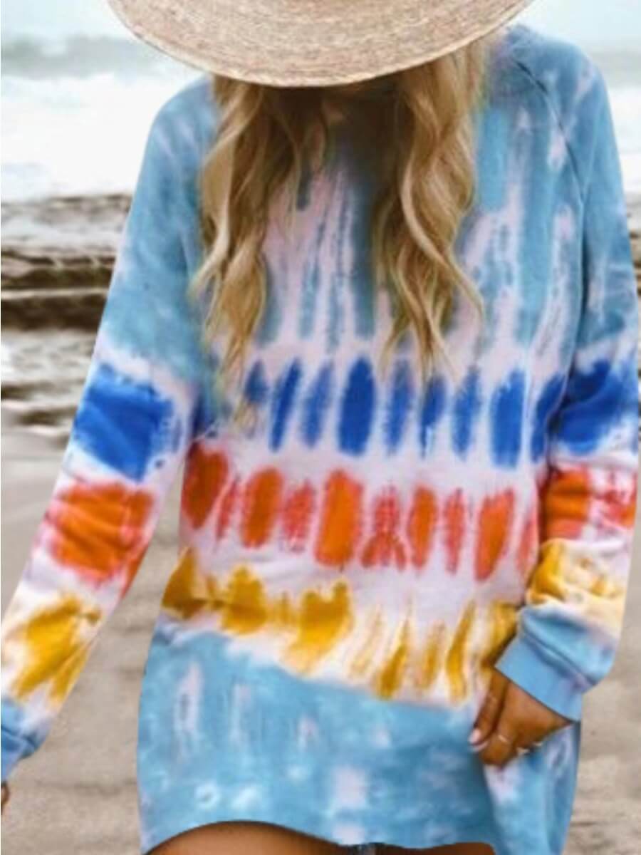 

LW Round Neck Tie-dye Dress, Blue