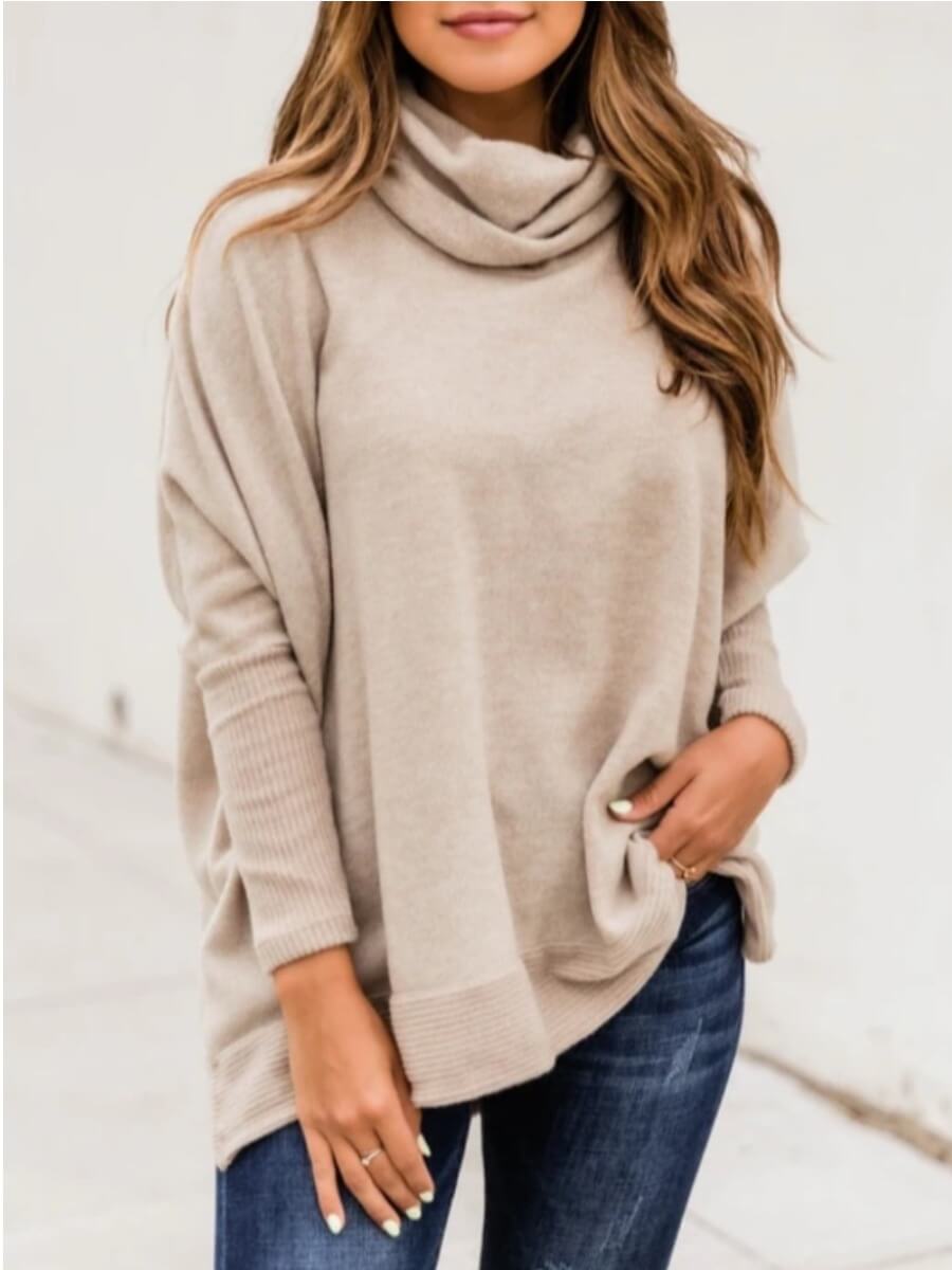 

Lovely Casual Turtleneck Asymmetrical Loose Beige Sweater