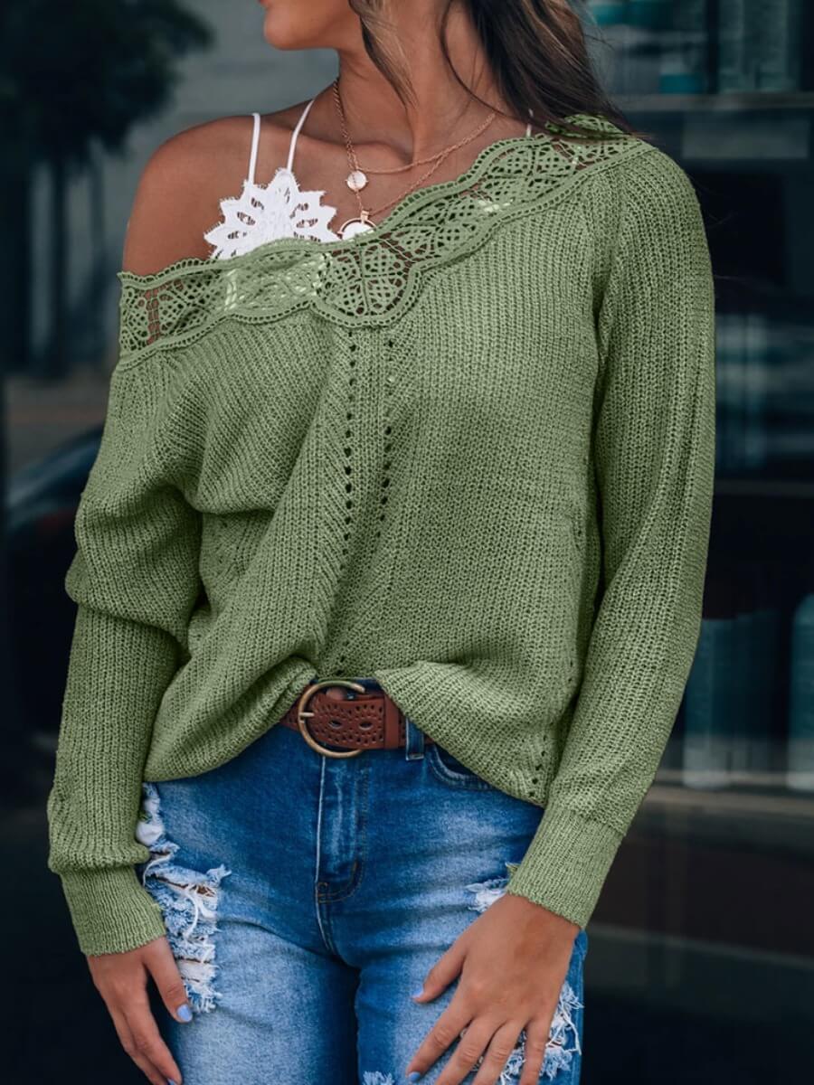 

Lovely Street Hollow-out Patchwork Green Sweater
