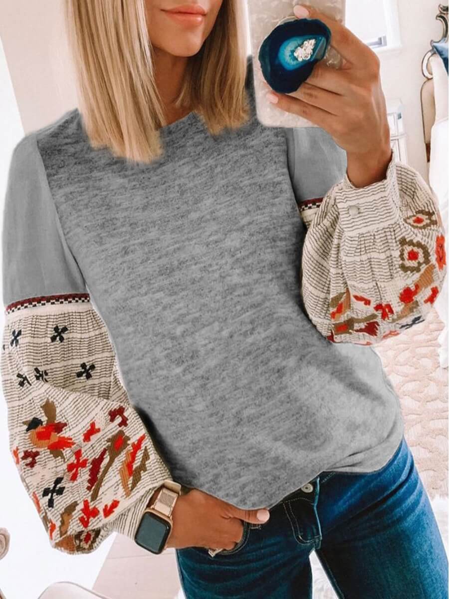 

Lovely Stylish Printed Patchwork Dark Grey T-shirt