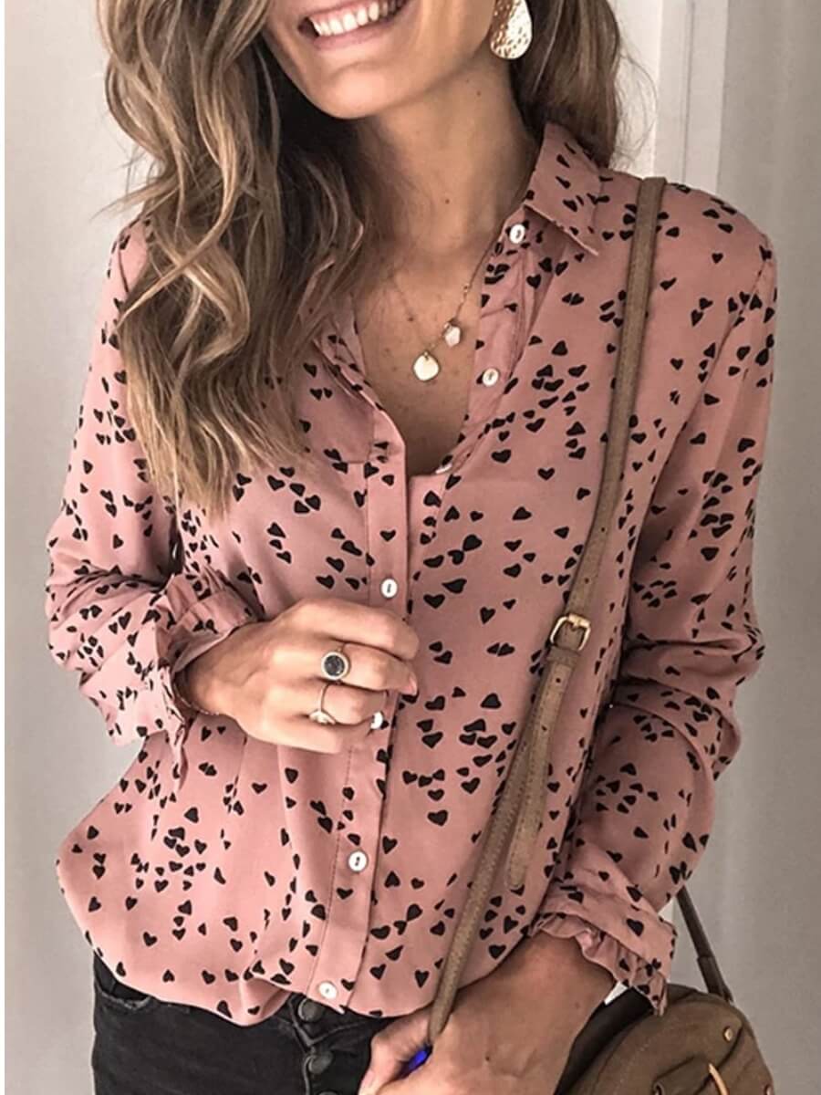 

Lovely Formal Turndown Collar Print Dusty Pink Blouse