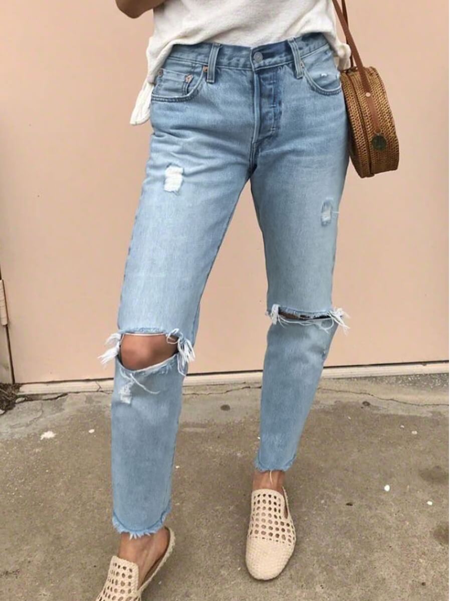 

Lovely Casual Broken Holes Skinny Blue Jeans