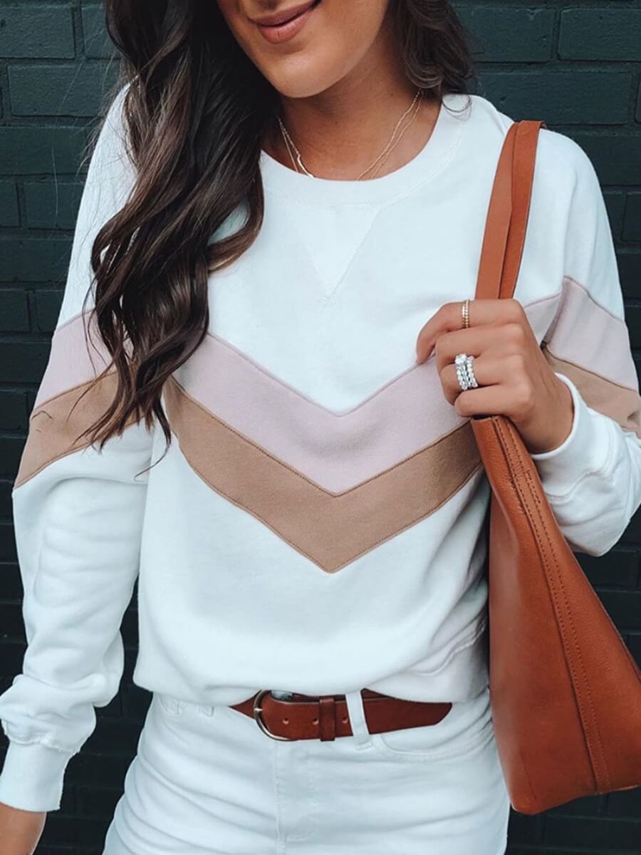 

Lovely Street O Neck Patchwork White Hoodie