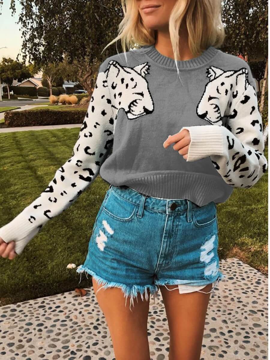 

Lovely Patchwork Grey Sweater