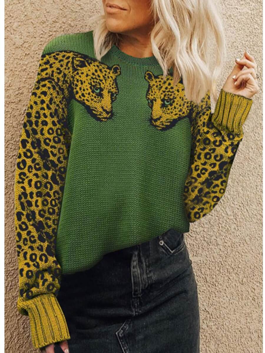 

Lovely Leopard Patchwork Green Sweater