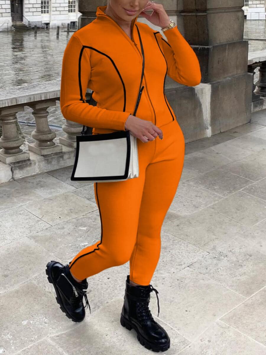 

Lovely Sportswear Striped Zipper Design Croci Two Piece Pants Set